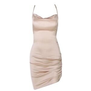 Satin Cowl Neck Slip Dress in Blush